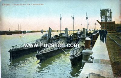 FARB-POSTKARTE 'Emden - Torpedoboote im Aussenhafen'....