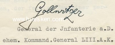 GOLLWITZER, Friedrich. General der Infanterie,...