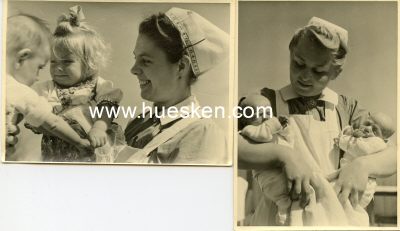 2 PHOTOS 10x7cm: NSV-Schwester mit Haube und emaillierter...