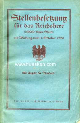 STELLENBESETZUNG FÜR DAS REICHSHEER 1920...