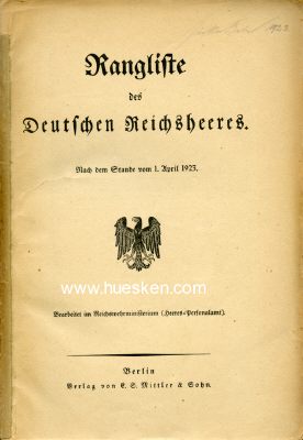 RANGLISTE DES DEUTSCHEN REICHSHEERES 1923. Bearbeitet im...
