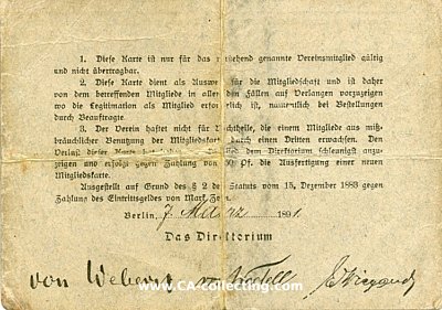 Foto 2 : DEUTSCHER OFFIZIER-VEREIN. Mitgliedskarte 1891 für...