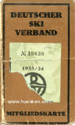 DEUTSCHER SKI-VERBAND (DSV). Mitgliedskarte 1933/34 Damen...