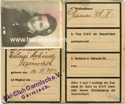 Foto 2 : DEUTSCHER SKI-VERBAND (DSV). Mitgliedskarte 1933/34 Damen...