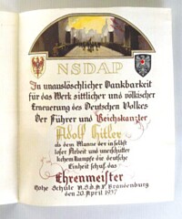ADOLF HITLER - HAND PAINTED PROMOTION CERTIFICATE