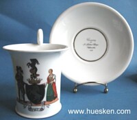 PORCELAIN CUP AND SAUCER WITH COAT OF ARMS