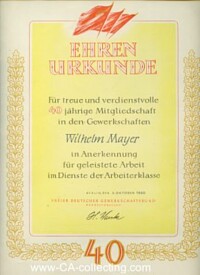 LARGE SIZED FDGB-CERTIFICATE OF HONOUR