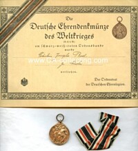 DEUTSCHE EHRENDENKMÜNZE DES WELTKRIEGES 1914-1918