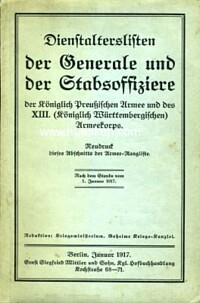 DIENSTALTERSLISTEN DER GENERALE UND DER STABSOFFIZIERE 1917