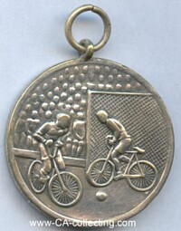 SILVERED BRONZE BICYCLE BALL MEDAL ABOUT 1930.