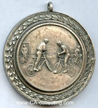 SILVERED BRONZE BICYCLE BALL MEDAL ABOUT 1925.