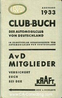 CLUB-BUCH 1933 DES AUTOMOBILCLUB VON DEUTSCHLAND (AvD)